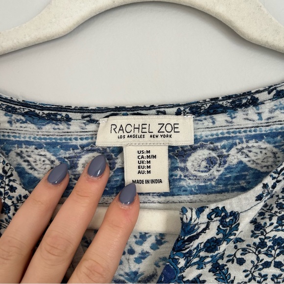 Rachel Zoe Navy and White Patterned Blouse size medium boho cottagecore trending - Picture 4 of 6